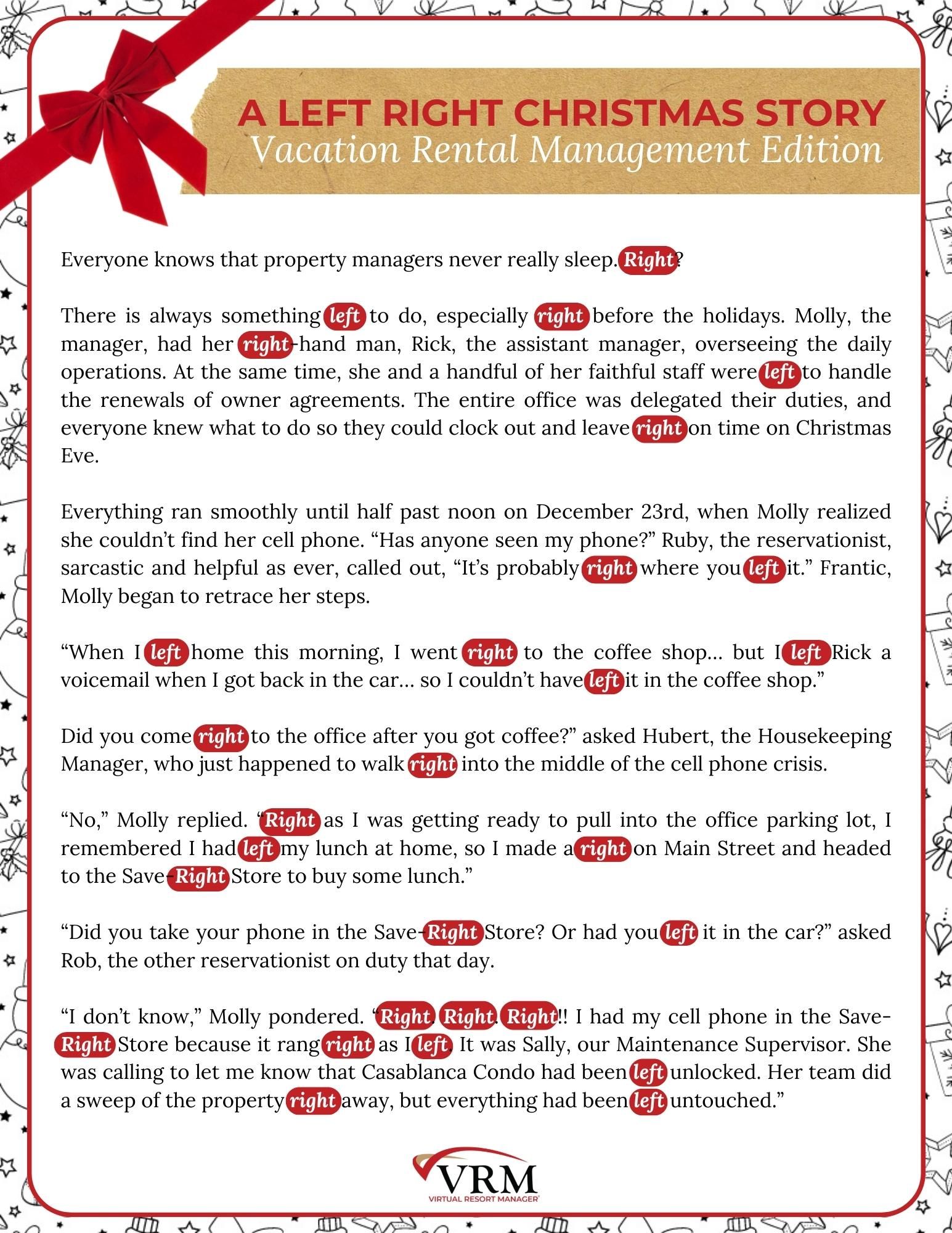 Free Printable Left Right Christmas Game, Vacation Rental Management Edition