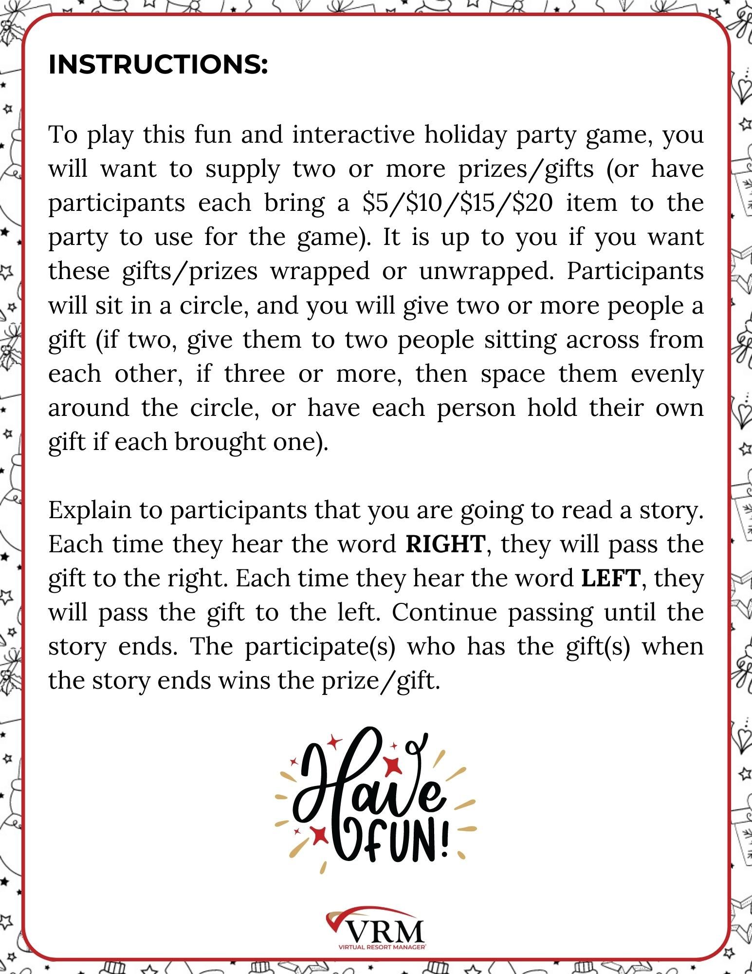 Free Printable Left Right Christmas Game, Vacation Rental Management Edition